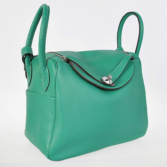 High Quality Replica Hermes Lindy 30CM Havanne Handbags 1057 Green Leather Silver Hardware - Click Image to Close